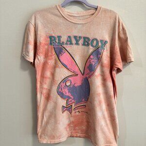 Men's Small Coral & Pink Tie-Dye Playboy Bunny Logo T-Shirt